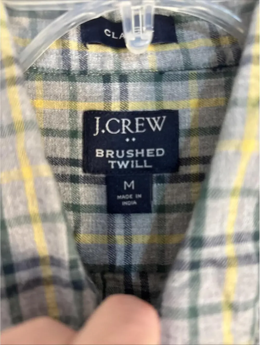 J. Crew Brushed Twill Classic‎ Fit Plaid LS Button Up Medium Yellow Gray Green